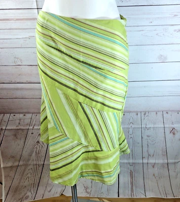 Falda ajustada y acampanada Cato para mujer talla 8 verde lima azul verdoso marrón rayas cremallera lateral Foto 1 de 4