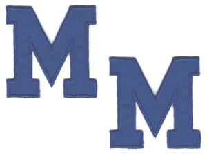 Blue Block letter M Patch Embroidered on Twill Cut out Iron on (1 7/8") Lot of 2 - Picture 1 of 2