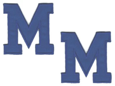 Blue Block letter M Patch Embroidered on Twill Cut out Iron on (1 7/8") Lot of 2 - Image 1 of 2