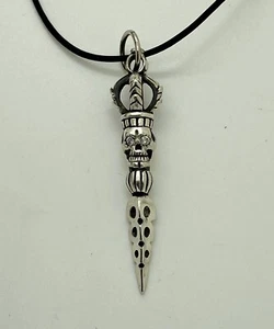 Handgefertigter Shambhala Totenkopf Dolch Boho Silber & Diamanten Anhänger, SOA - Bild 1 von 8