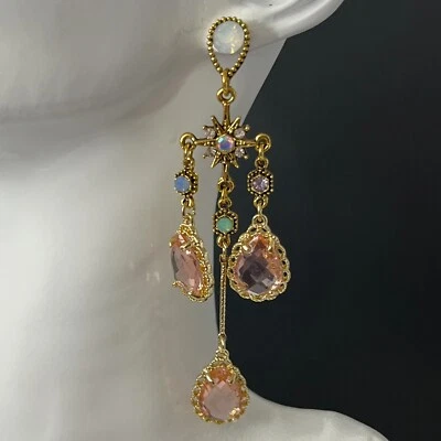 Pendientes araña cristal rosa tono dorado estrás perforado vidrio girandole Foto 1 de 4