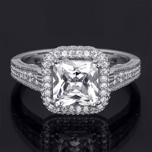 Anello di fidanzamento donna principessa taglio aureola 2,4 ct matrimonio argento misura 5-9 - Foto 1 di 7