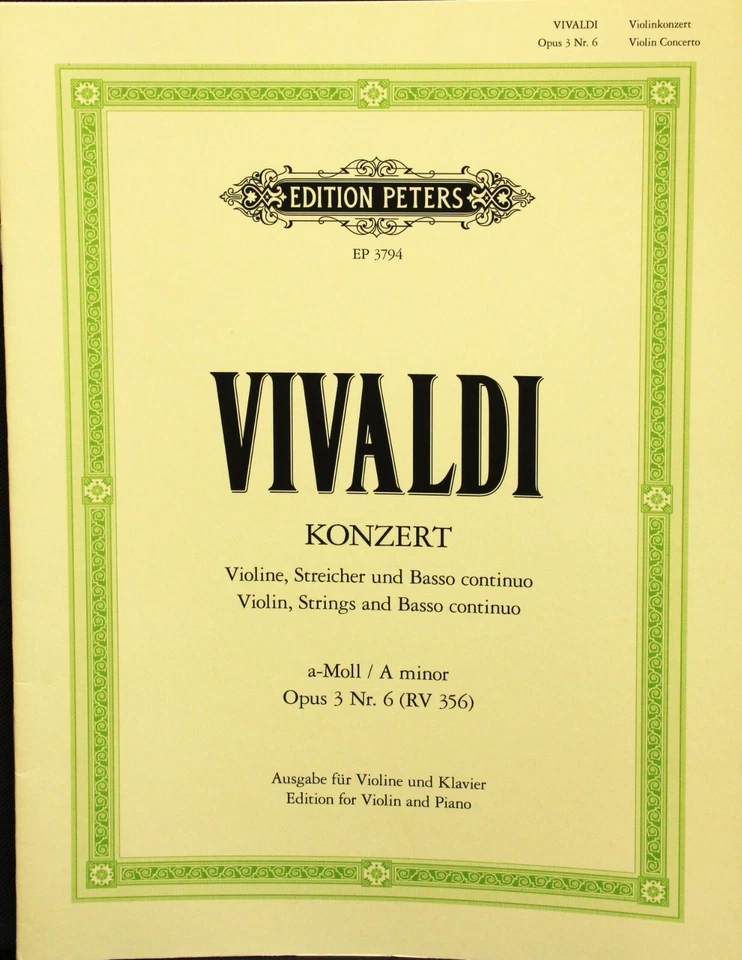 Vivaldi violin concerto in A Minor opus 3 no.6 Rv 356 violin and piano - Image 1 of 1