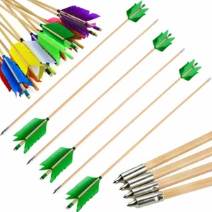 6x Archery Flu-Flu Arrows 8.5mm Wooden Arrow 4 Feathers Fletching Target Hunting - Picture 1 of 26