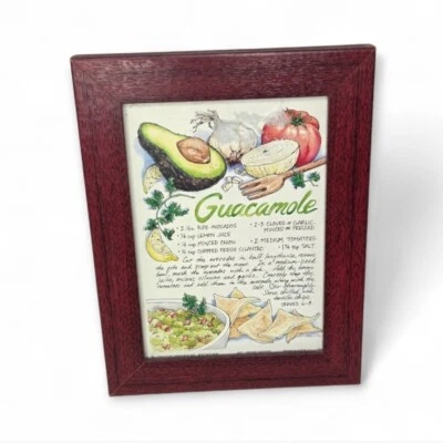 Cherry Wood Framed Guacamole Recipe Wall Art Kitchen Decor - Image 1 of 4