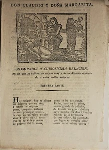PLIEGO DE CORDEL,Don Claudio y Margarita,relación de sucesos,Valladolid,1849 - Bild 1 von 2