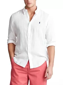 Polo Ralph Lauren Custom Fit Linen Shirt in White - Size M - Picture 1 of 3