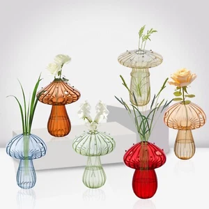6 Colored Mushroom Glass Propagation Vases Set, 4'' Hydroponic Bud Vase - Picture 1 of 7