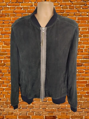 PARA HOMBRES ALLSAINTS UK XL XLARGE NEGRO CUERO GAMUZA CREMALLERA TOUVER CHAQUETA BOMBER ABRIGO Foto 1 de 4