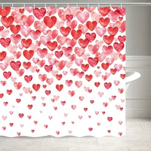 Hearts Shower Curtain Valentines Falling Red Hearts Shower Curtains for Bathr... - Picture 1 of 6