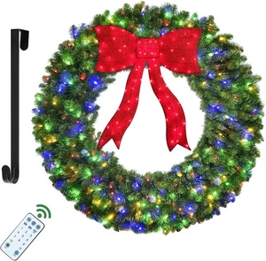 HOYECHI 48In Corona di Natale Pre-Lit con Fiocco - 270 Luci LED Colorate, 700 PV - Foto 1 di 12