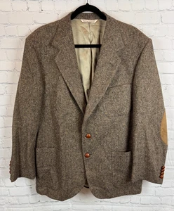 STAFFORD brown suede elbow patch 100% wool tweed mens jacket blazer 42R NWOT - Picture 1 of 14