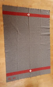 Original Swiss Army Wool Blanket White Cross Serial Tag Mountain Hut Alps 1940 - Picture 1 of 5