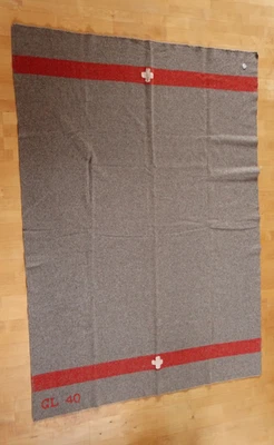Original Swiss Army Wool Blanket White Cross Serial Tag Mountain Hut Alps 1940 - Image 1 of 4