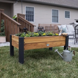Backyard Discovery 48" Teak Wood Raised Garden Bed Planter Box with Galvanized S - Picture 1 of 12