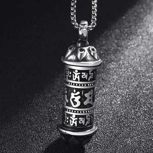 Vintage Tibetisch Buddhistisch Urne Asche Anhänger Halskette Herren Edelstahl Amulett - Bild 1 von 5