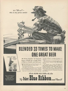Pabst 1940 cinta azul cerveza mezclada 33 veces gran hombre pesca bote de remos anuncio impreso - Imagen 1 de 1