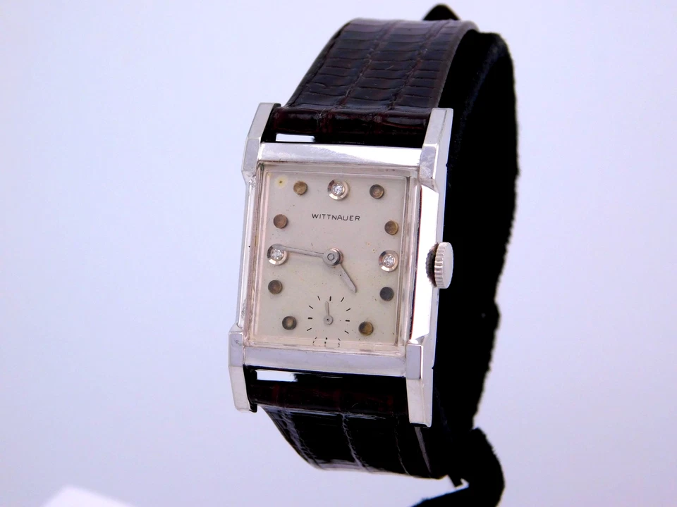 RELOJ PULSERA VINTAGE WITTNAUER ESFERA DIAMANTE 17J TANQUE PARA HOMBRE REPARADO CON CAJA C.1949 Foto 1 de 4