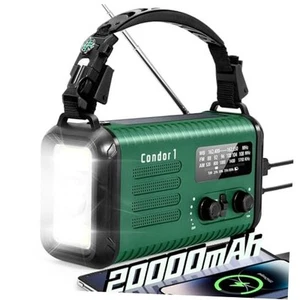 Emergency Crank Radio, 20000mAh / 74000mWh Solar Hand Crank Weather Radio with - Picture 1 of 7