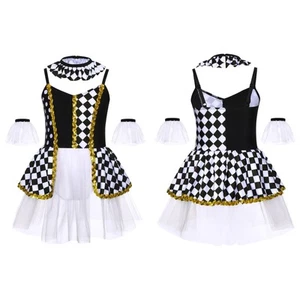 Kids Girls Shiny Clown Dance Tutu Dress with Matching Choker and Armlets Party - Picture 1 of 33