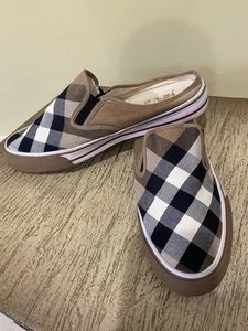 Burberry Nova Plaid Canvas Tan Slip on Mule Sneakers Size US 9 - Picture 1 of 17