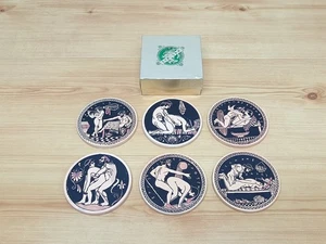 Vintage sechs Sex X-Rated Erotik Karma Sutra Keramik Alt Griechisch Griechenland Untersetzer - Bild 1 von 8