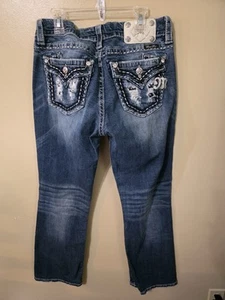 Miss Me Jeans Mid Rise Easy Boot Damen Größe 29 x 31 silber weiß Patch Glitzer - Bild 1 von 11