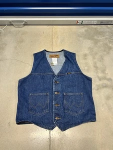 Vintage Wrangler Denim Vest Western Jean Jacket 90s Pockets Men Medium - Picture 1 of 4