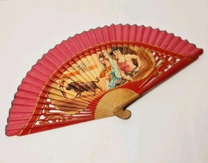 Vintage Spanish Lacquered Wooden & Fabric Hand Fan - Senorita's and a Matador - Picture 1 of 15
