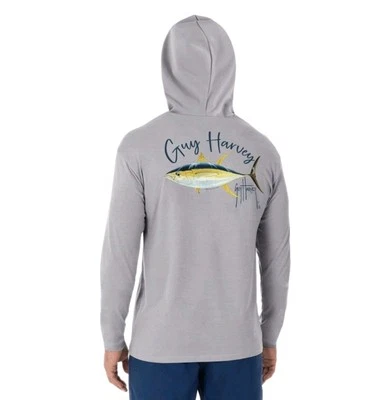 Guy Harvey Performance Hoodie TShirt LG gray New Yellow Fin Tuna - Image 1 of 4