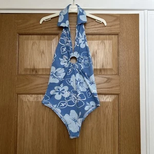 Primark 2XS Blue And White Sleeveless Floral Bodysuit - Picture 1 of 6