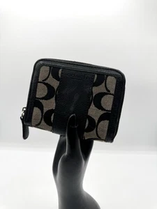 Coach schwarze Parker Signature Geldbörse Lederbesatz umlaufender Reißverschluss Multifunktionstasche - Bild 1 von 9