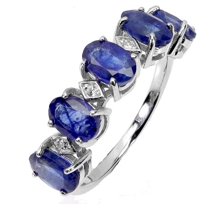 Anillo de plata de ley 925 zafiro ovalado 6x4 mm piedras preciosas naturales joyería tamaño 7 Foto 1 de 4