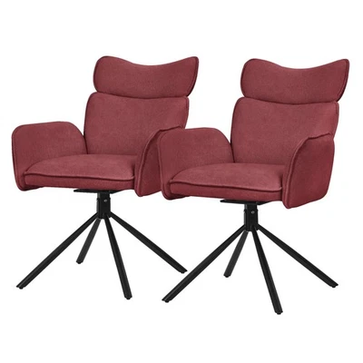 Lot de 2 chaises pivotantes à 360° fauteuil tissu rouge + accoudoirs pieds métal - Photo 1/4