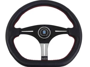 Nardi Style Black Leather Red Stitch Silver Line Sport Steering Wheel 355mm - Picture 1 of 6