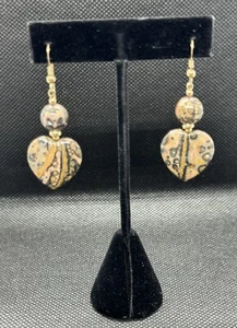 Leopard Jasper Heart Gemstone Casual Or Dressy Hanging Pierced Earning Jewelry - Picture 1 of 5