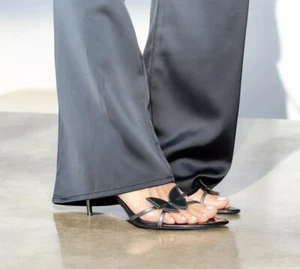 SERGIO ROSSI Black Leather Butterfly Applique Open Toe Slide Mules, Size 40 - Picture 1 of 14