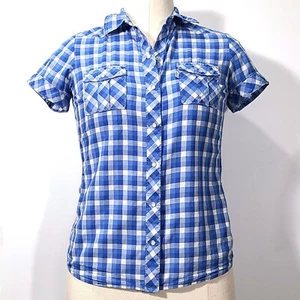 LEVIS Womens Western White Blue Plaid Pearl Snap Front Short Sleeve Shirt Small - Picture 1 of 8