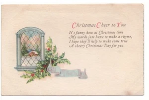 Christmas Cheer To You, Holly, Rural Winter Scene, Vintage Greetings Postcard - Foto 1 di 2