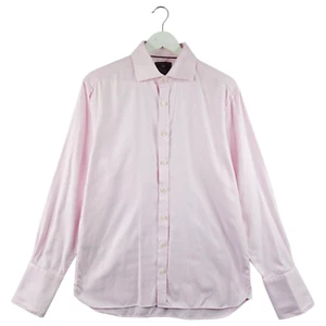 M&S Mens Pink Houndstooth Smart Formal Double Cuff Dress Shirt 16in 41cm Collar - Picture 1 of 15