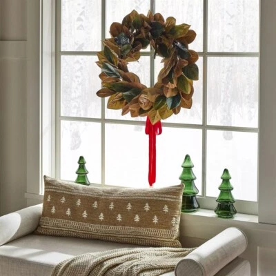 24" Magnolia Christmas Wreath with Ribbon -Threshold Designed with Studio McGee - Image 1 of 4