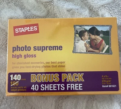 Staples PHOTO PAPER Pictures 4x6 140 Sheets High Gloss Bonus Pack NEW Sealed - Image 1 of 3