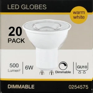 20 x 6W Dimmable LED GU10 Downlight Globes Lamp Bulb Warm White 3000K 500Lm 240V - Picture 1 of 2