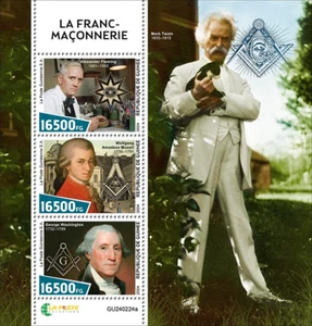 GUINEA 2024 MASONES WASHINGTON MOZART, FLEMING, CHURCHILL SHT & S/S COMO NUEVO NH - Imagen 1 de 2