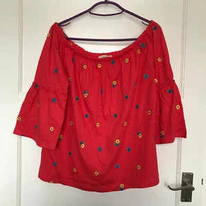 Papaya Pink Floral Top Size 10 Off Shoulder Short Sleeve Cotton Matalan Blouse - Picture 1 of 8