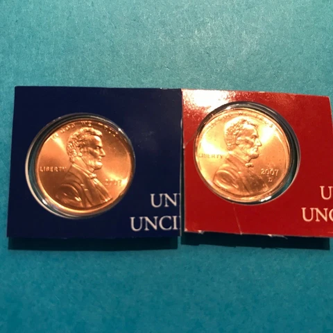 2007 P&D Lincoln Cents Unc in  US Mint Cello Cover