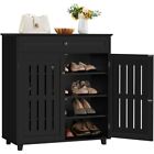 Shoe Storage Cabinet with Drawer & Doors 4-Tier Shoe Rack for Entryway Black