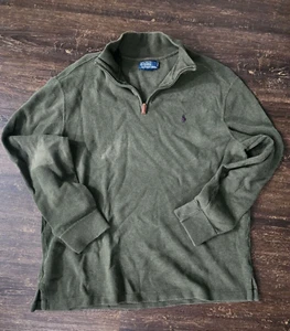 Polo Ralph Lauren Pullover Mens L Brown 1/4 Zip Cotton Knit Pony Logo Collared - Picture 1 of 3