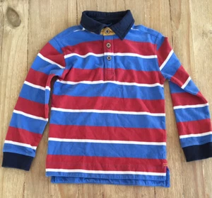 FAT FACE Boys 6/7 Striped Long Sleeve Charles Rugby Polo Shirt Red Blue NEW - Picture 1 of 6
