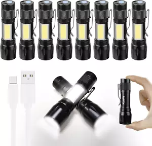 USB Rechargeable Mini Small LED Flashlights Bulk, Camping Lantern Flashlight, Br - Picture 1 of 12